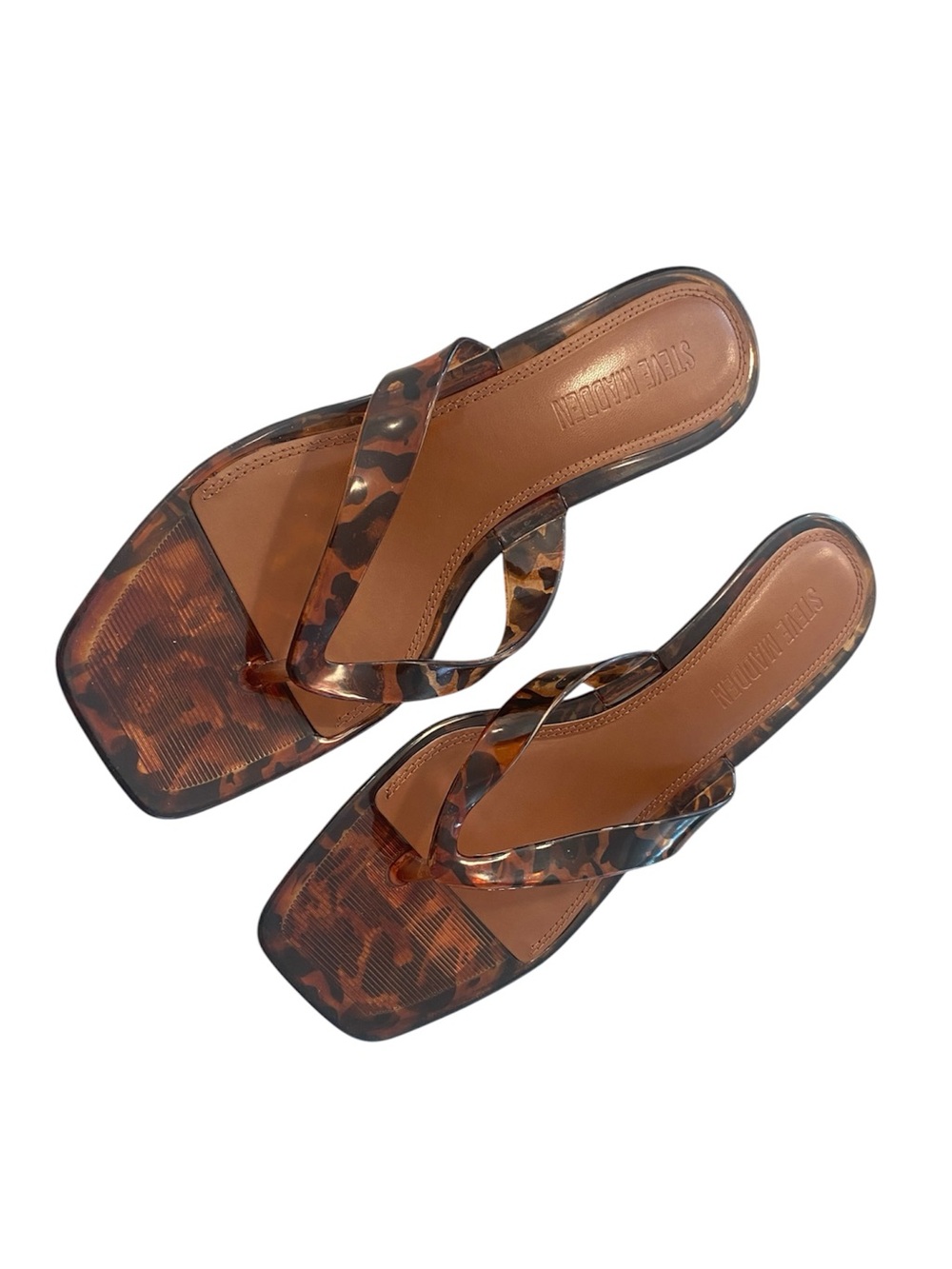 NEW!!Steve Madden Tortoiseshell Brown Kitten Heel Thong Sandals Sz 6.5 - Picture 4 of 5